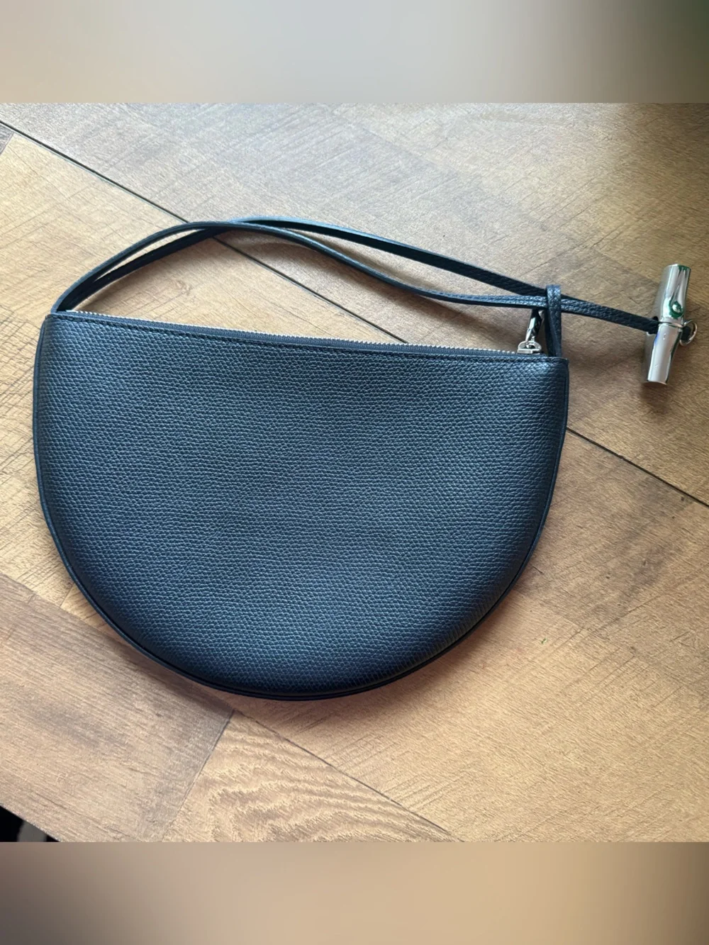 Longchamp Le Roseau Black Half-Moon Leather Mini Bag